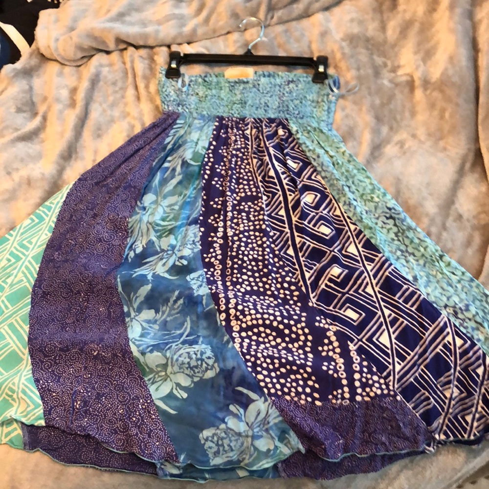 Strapless Blue Patterned Dress